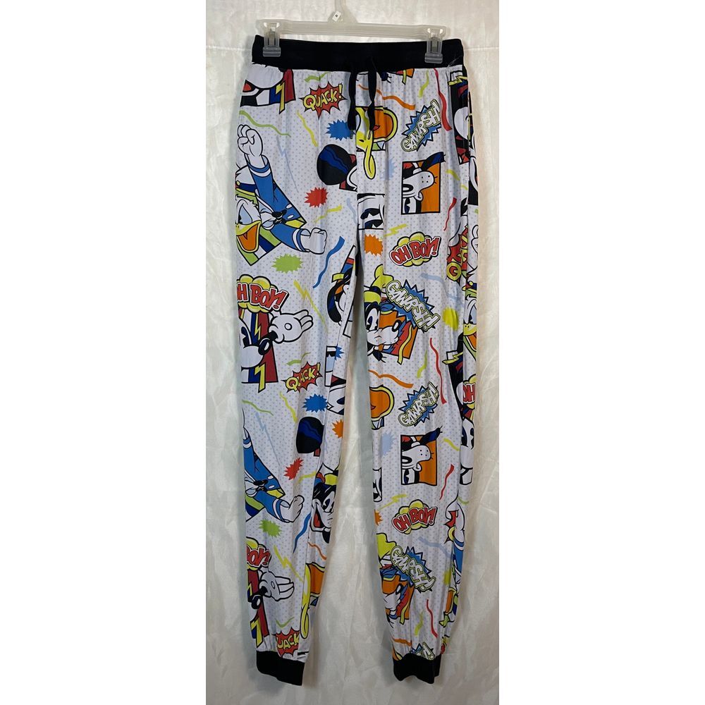 Disney Comic Print Jogger Lounge Pants Cartoon Graphics White Black XS